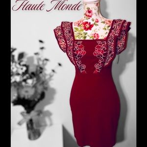 Haute Monde Floral Butterfly Sleeve Bodycon Mini Dress Size 4